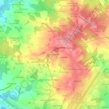 Carte topographique Les Landes, altitude, relief