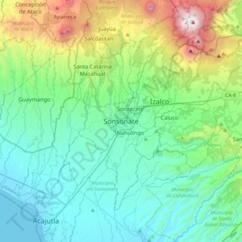 Carte topographique Sonsonate, altitude, relief