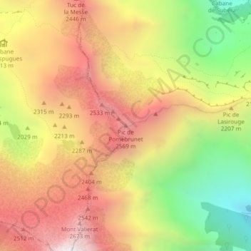 Carte topographique Pic de Pomebrunet, altitude, relief