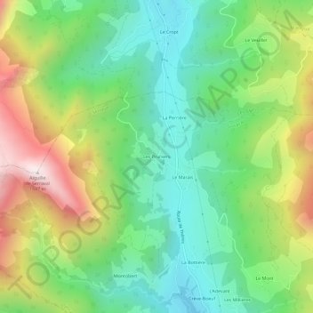Carte topographique Les Pruniers, altitude, relief