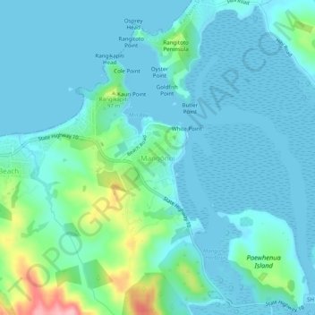 Carte topographique Mangonui, altitude, relief