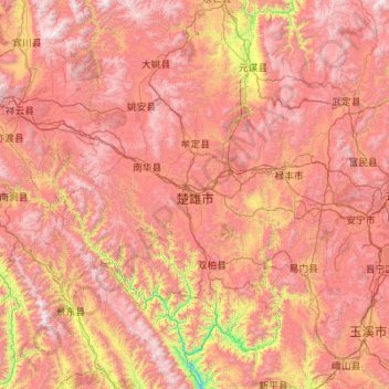 Carte topographique Chuxiong, altitude, relief