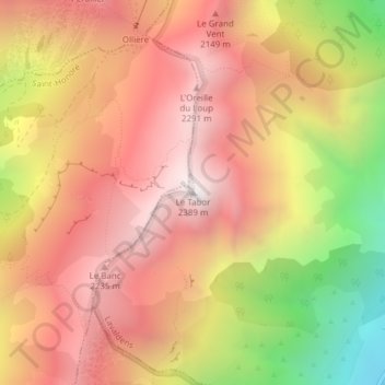 Carte topographique Le Tabor, altitude, relief