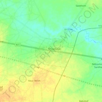 Carte topographique Thiadiaye, altitude, relief