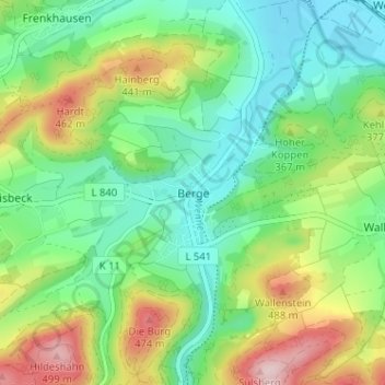 Carte topographique Berge, altitude, relief