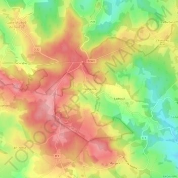 Carte topographique Treichazeix, altitude, relief
