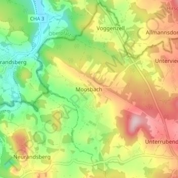 Carte topographique Moosbach, altitude, relief