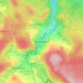 Carte topographique Markersbach, altitude, relief