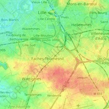 Carte topographique Ronchin, altitude, relief