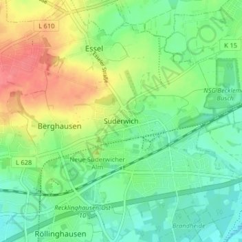 Carte topographique Suderwich, altitude, relief