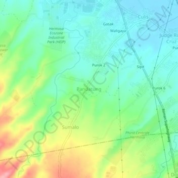 Carte topographique Pandatung, altitude, relief