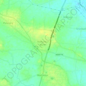Carte topographique Madukkur North, altitude, relief