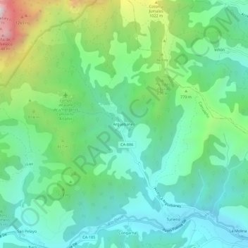 Carte topographique Argüébanes, altitude, relief