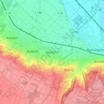 Carte topographique Dersdorf, altitude, relief