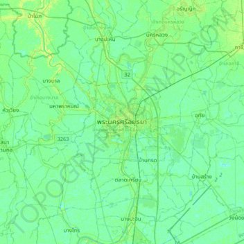 Carte topographique Ayutthaya, altitude, relief