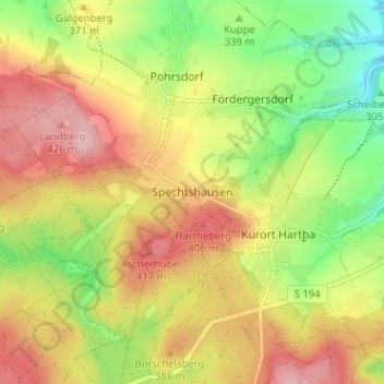 Carte topographique Spechtshausen, altitude, relief
