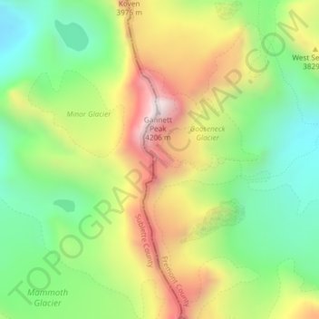 Carte topographique Wind River Range, altitude, relief