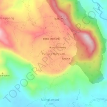 Carte topographique Puncak Harapan, altitude, relief