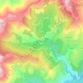 Carte topographique Forcili, altitude, relief