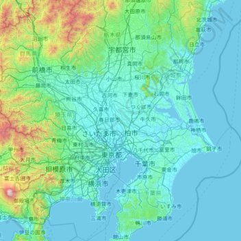 Carte topographique Kantō, altitude, relief