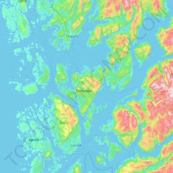 Carte topographique Tysnesøya, altitude, relief
