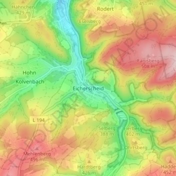 Carte topographique Eicherscheid, altitude, relief