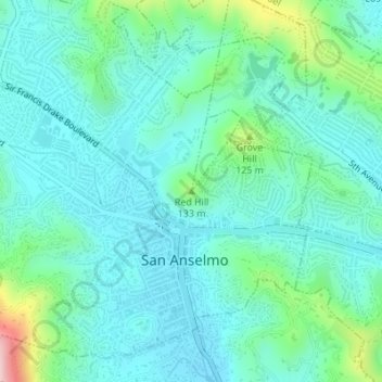 Carte topographique Red Hill, altitude, relief