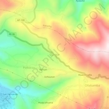 Carte topographique Sondor, altitude, relief