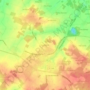 Carte topographique Aux Bretons, altitude, relief