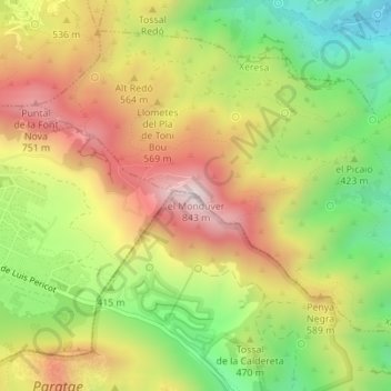 Carte topographique el Mondúver, altitude, relief