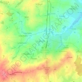 Carte topographique Les Mionnières, altitude, relief