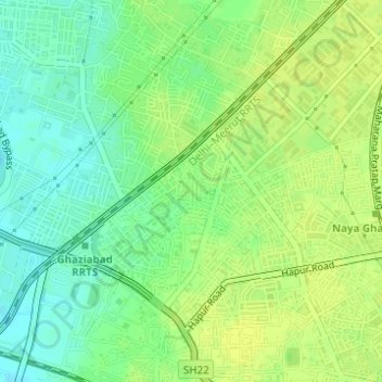 Carte topographique Patel Nagar, altitude, relief