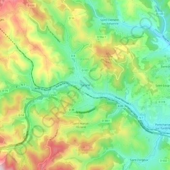 Carte topographique Tarare, altitude, relief