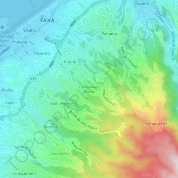 Carte topographique Lotissement Puurai, altitude, relief