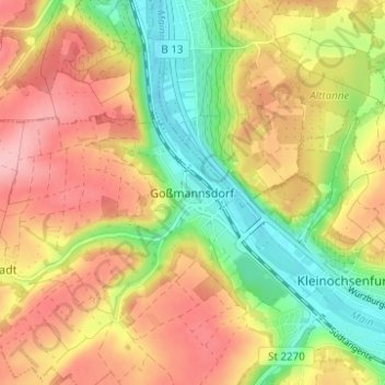 Carte topographique Goßmannsdorf, altitude, relief