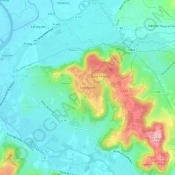 Carte topographique Saint-Martin, altitude, relief