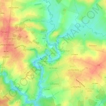 Carte topographique Vouvant, altitude, relief