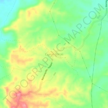 Carte topographique Cuatro Bocas, altitude, relief