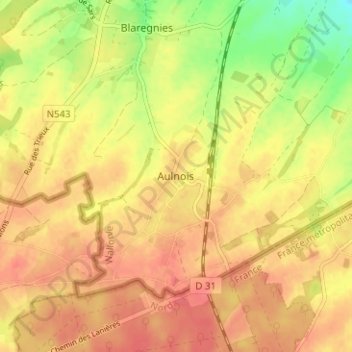 Carte topographique Aulnois, altitude, relief