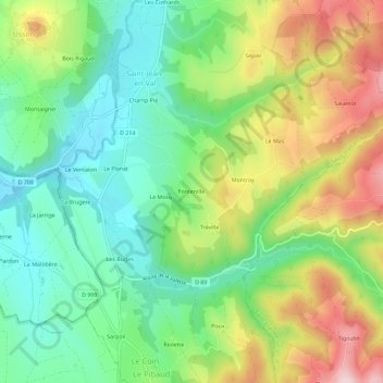 Carte topographique Fontenille, altitude, relief