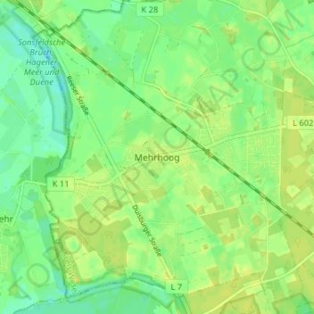 Carte topographique Mehrhoog, altitude, relief