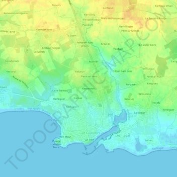 Carte topographique Kervennec, altitude, relief