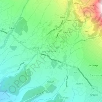 Carte topographique Sidhbari, altitude, relief