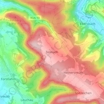 Carte topographique Tennach, altitude, relief