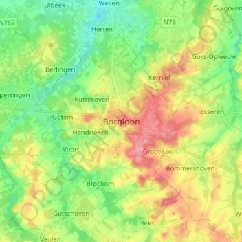 Carte topographique Borgloon, altitude, relief
