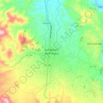 Carte topographique San Martín de Pangoa, altitude, relief