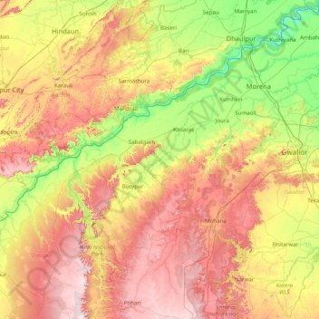 Carte topographique Morena, altitude, relief