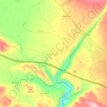 Carte topographique Cozvíjar, altitude, relief