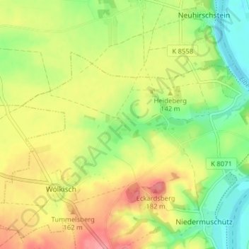 Carte topographique Oberlommatzsch, altitude, relief
