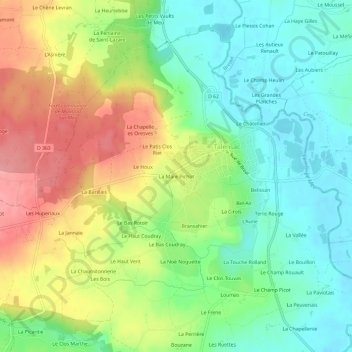 Carte topographique La Mare Pichot, altitude, relief